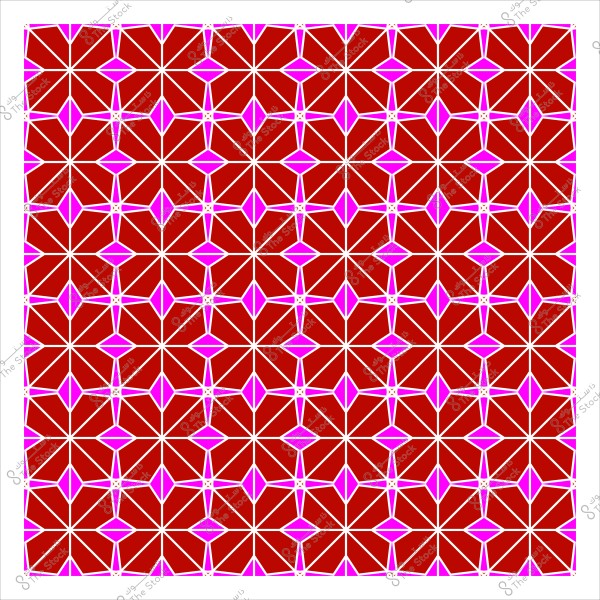 نمط متكرر يتكون من أشكال هندسية باللونين الأحمر والوردي في تصميم شبكي متناظر, يظهر بتصميم يشبه الأشكال الزهرية والنجوم, بخطوط بيضاء فاصلة.
                            
-