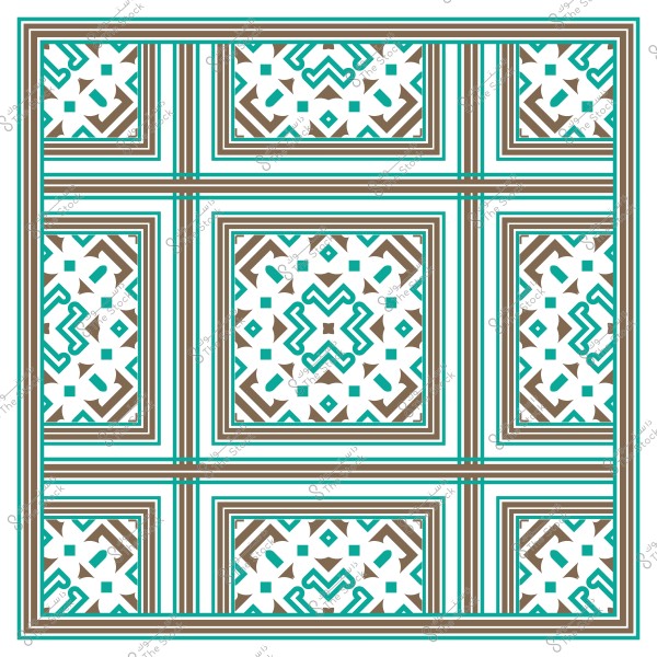 نمط هندسي مزخرف يحتوي على تصميمات بألوان البني والأزرق.