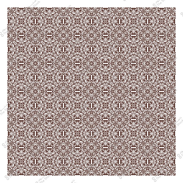 نمط زخرفي بني منمق بخطوط دقيقة وتصميم متكرر على خلفية بيضاء.