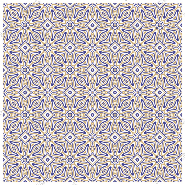 نمط زخرفي هندسي باللونين الأزرق والذهبي معقد ومتكرر يغطي المساحة بالكامل.