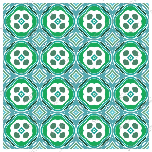 نمط هندسي مكرر باللونين الأخضر والأبيض مع تفاصيل معقدة وزخارف متشابكة.