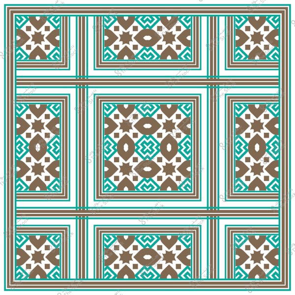 تصميم هندسي بنمط إسلامي تقليدي باللونين البني والأزرق السماوي.