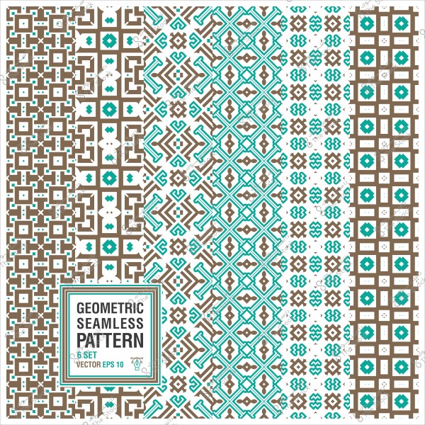 مجموعة من الأنماط الهندسية المتكررة بألوان البني والأزرق الفيروزي.