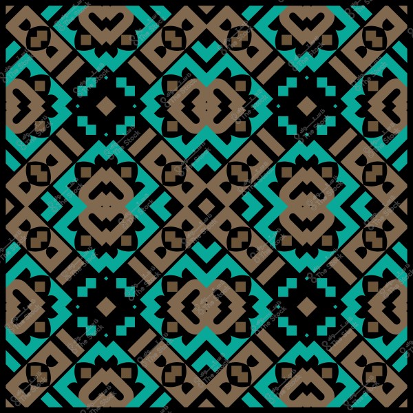 نمط هندسي متماثل بألوان الأسود والبني والتركواز.