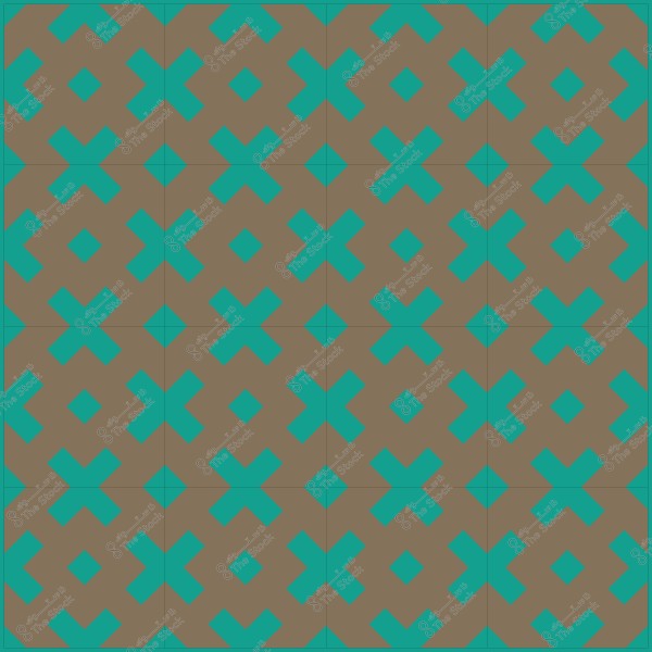 Repeating geometric pattern with square shapes and interlocking blue and brown motifs.