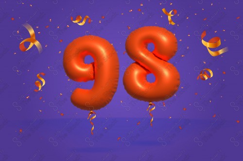 Vector Number 98 Shape 3D Red Helium Balloons Party Decorations Anniversary Celebration Birthday Greetings.