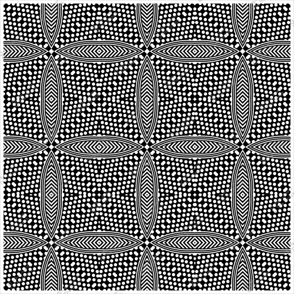 نمط متماثل باللونين الأسود والأبيض يتكون من أشكال بيضاوية ونقاط دائرية.