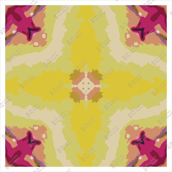 نمط تجريدي متماثل بألوان صفراء وخضراء وزهرية, يشبه تصميم الفسيفساء.