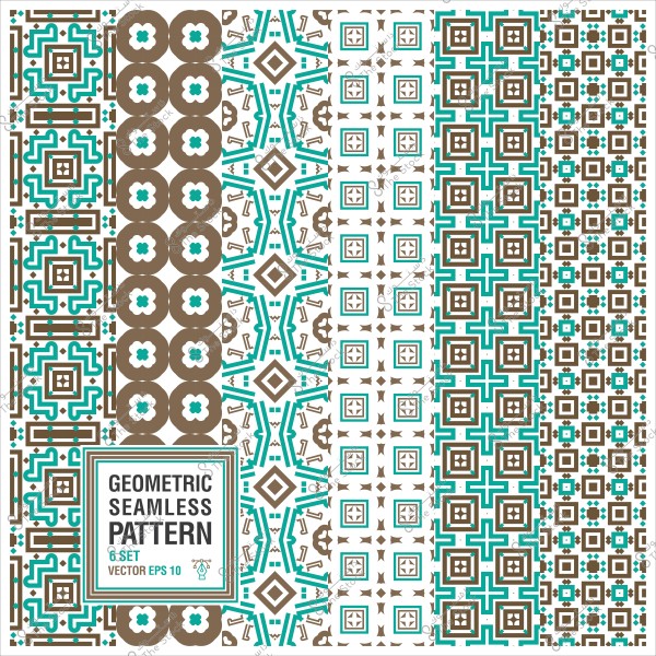 مجموعة من الأنماط الهندسية المتنوعة بالألوان البنية والفيروزية.