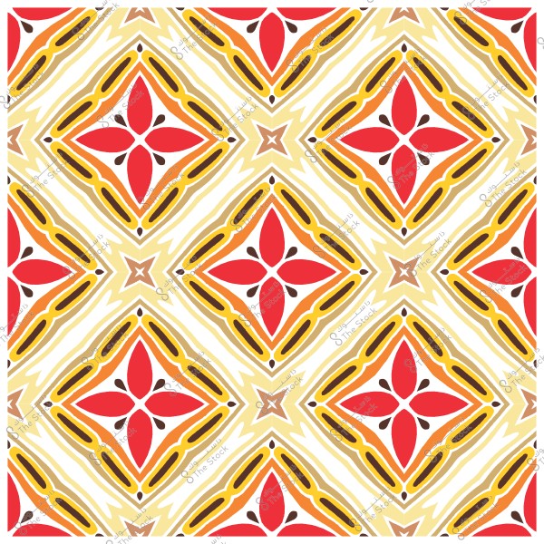 زخرفة هندسية بألوان حمراء وبرتقالية وأصفر مع نمط متكرر.