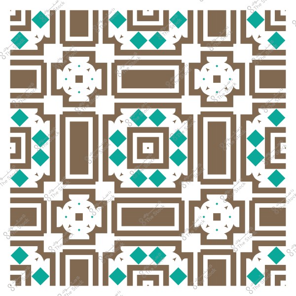 نمط هندسي باللونين البني والأخضر الفيروزي يتميز بتصميم مستطيل ومعين تقليدي.