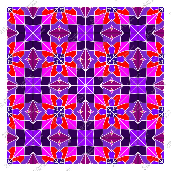 تصميم هندسي ملون يتكون من أشكال متكررة ومتداخلة باللونين البنفسجي والأحمر, مشكلاً نمطاً فسيفسائياً يشبه الفن الإسلامي.

-