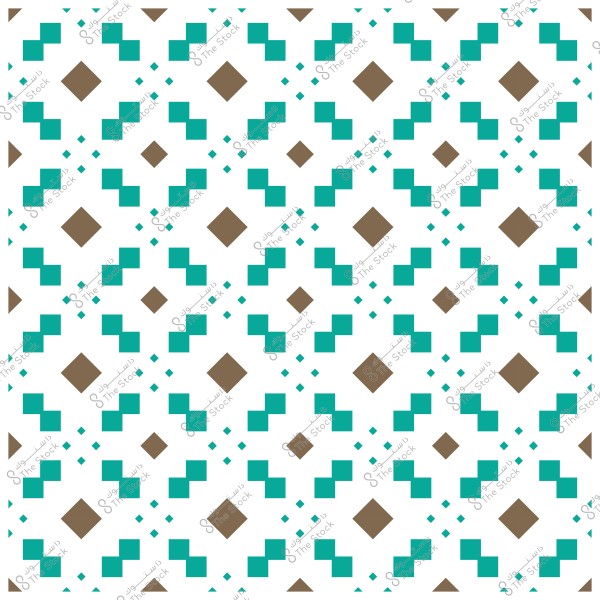 نمط هندسي على شكل مربعات ومعينات بألوان الأزرق والبني على خلفية بيضاء.