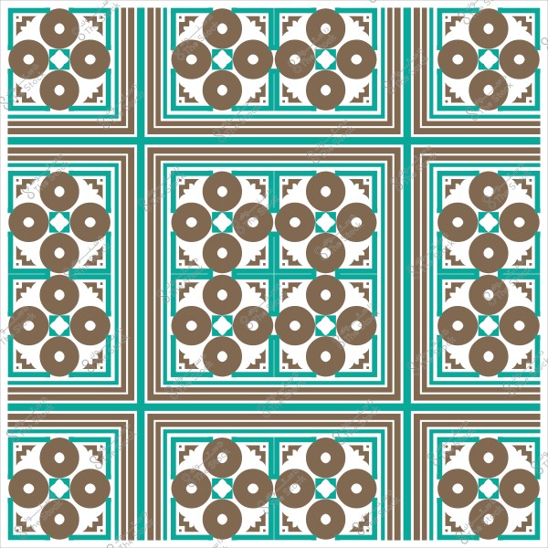 تصميم مستوحى من الفسيفساء الإسلامية بألوان بني وأزرق وأبيض في نمط متكرر.