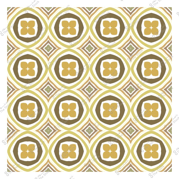 Geometric pattern consisting of circles and decorative shapes in brown and yellow.