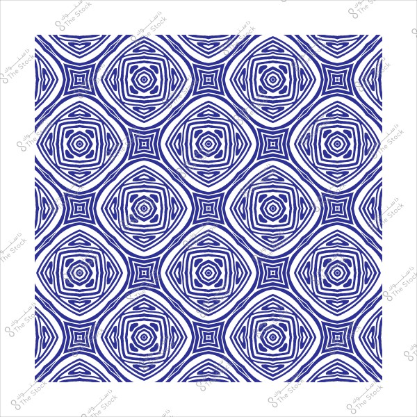 تصميم نمطي بأشكال هندسية زرقاء متكررة على خلفية بيضاء.