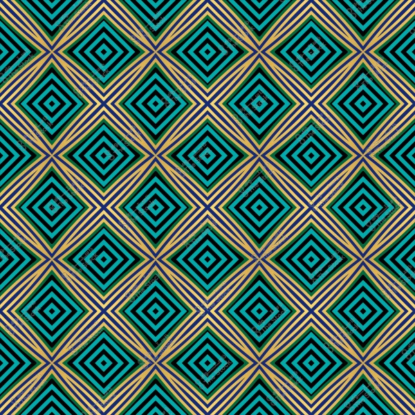 نمط هندسي يتميز بتكرار الأشكال المربعة والخطوط المتقاطعة بألوان الأزرق والبني.