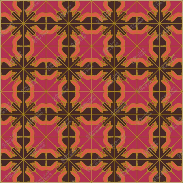 نمط هندسي متكرر بألوان وردية وبرتقالية على خلفية بنية.