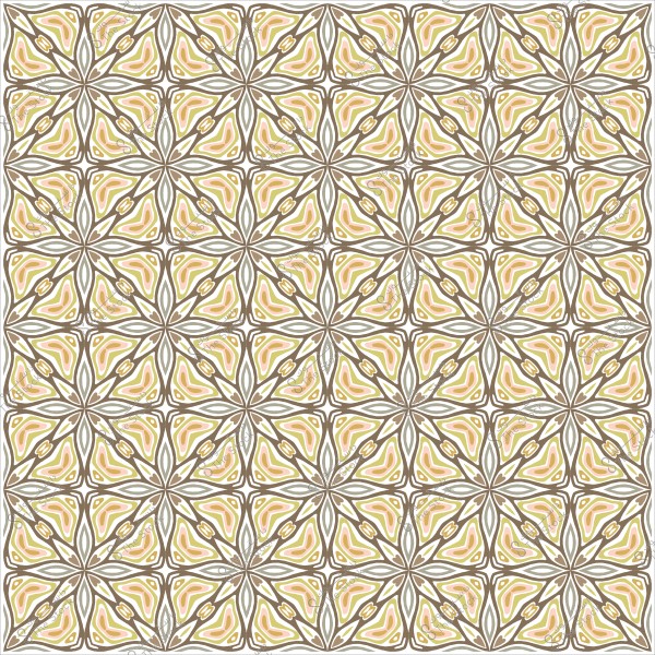 نمط هندسي متكرر بألوان بنية وصفراء وبيضاء يشبه تصميم الأرابيسك.