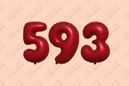 Vector Number 593 Red 3D Helium Balloons, Party Decorations, Anniversary Celebration, Birthday Greetings.