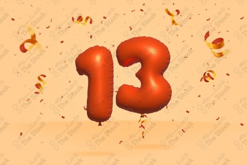 Vector Number 13 Red 3D Helium Balloons, Party Decorations, Anniversary Celebration, Birthday Greetings.