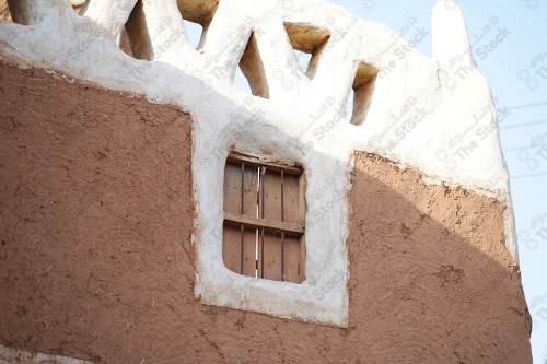 wooden window on mud house in Shaqra, Riyadh, Saudi Arabia