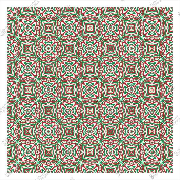 نقش هندسي متماثل بألوان حمراء, خضراء وبيضاء مكرر بشكل متناسق.