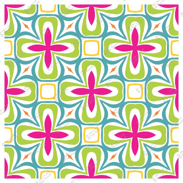 تصميم مزخرف بأشكال خضراء وزهرية ومتكررة.