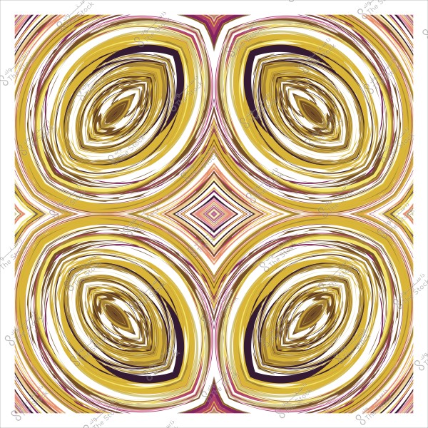 تصميم تجريدي بألوان ذهبية وبنية متداخلة بأشكال دائرية ونمط متماثل.