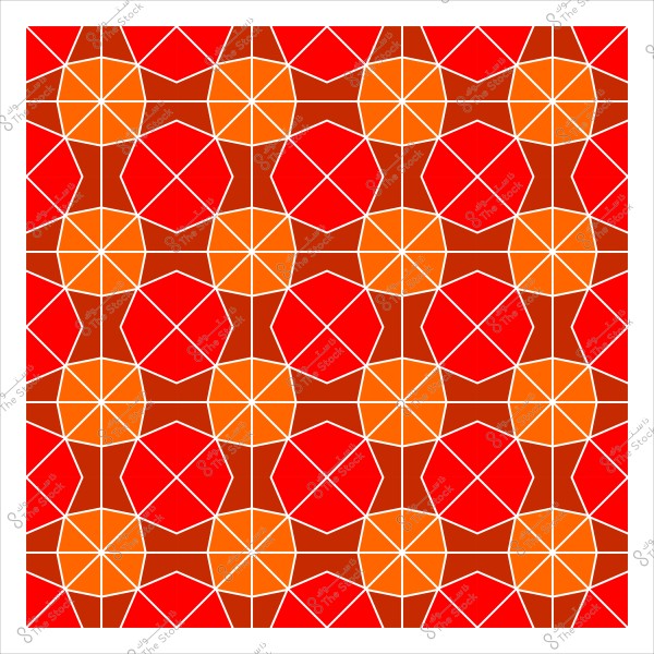 نمط هندسي مزخرف يتكون من أشكال ثمانية الأضلاع باللون الأحمر والبرتقالي, محاطة بخطوط بيضاء رفيعة تشكل تصميمًا متكررًا في شبكة مربعة.

-