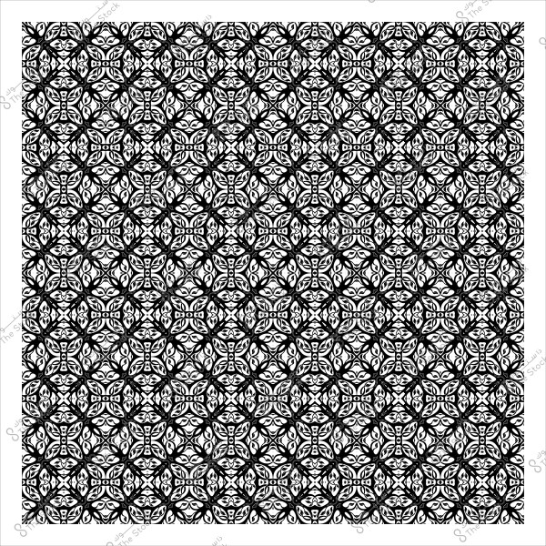 نمط زخرفي هندسي أبيض وأسود مكون من أشكال دائرية مكررة بشكل متناسق.