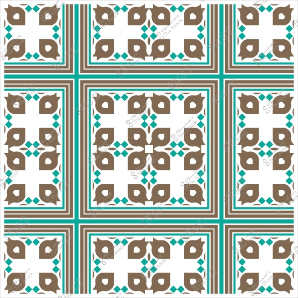 نمط زخرفي بتصميم هندسي يضم أشكالاً مكررة بألوان بنية وزرقاء.