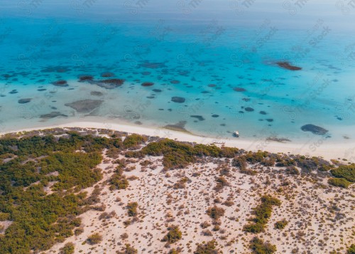 Marka Island with white sandy beaches and turquoise waters in the Asir region, Bakr Island near the coast of Al-Barak Governorate