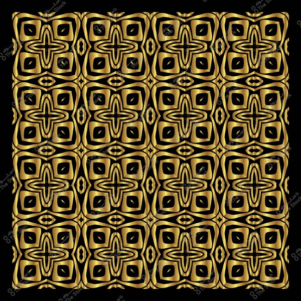 Repeating pattern with golden ornaments on a black background.