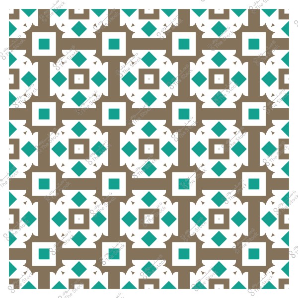 تصميم هندسي بزخارف تقليدية بألوان بني وتركوازي وأبيض.