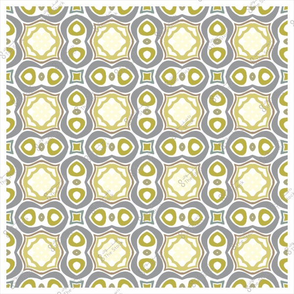 نمط هندسي بألوان رمادية وزيتونية وأصفر فاتح مع تصميمات متكررة على شكل قوس وأزهار.