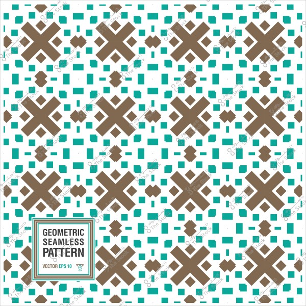 Geometric seamless pattern in light blue and brown with repeating details.