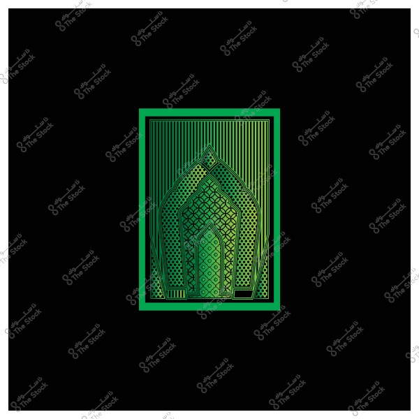 تصميم مستوحى من الفن الإسلامي بنقوش هندسية خضراء على خلفية سوداء.