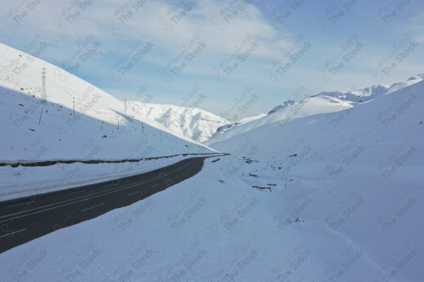 Aerial image of a frozen road in Turkey