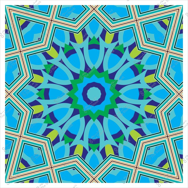 نمط هندسي إسلامي بألوان زرقاء وخضراء يميل إلى التصميم التقليدي.