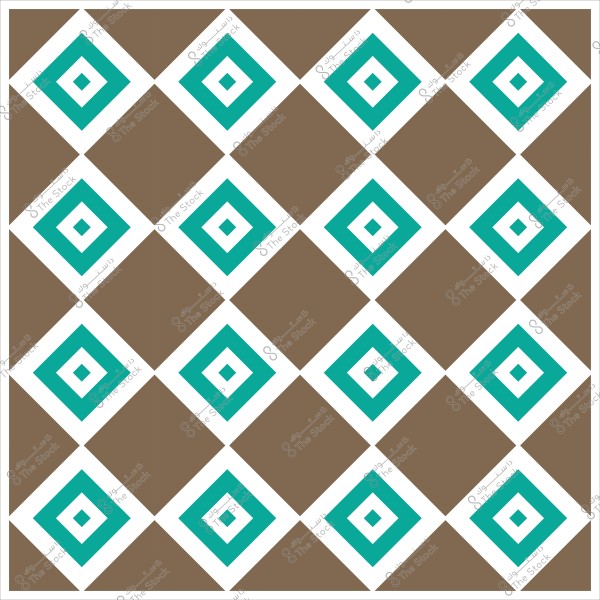 نمط هندسي مكون من أشكال ماسية باللون البني والفيروزي على خلفية بيضاء.