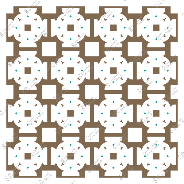 نمط زخرفة هندسي بزخارف باللونين البني والأزرق على خلفية بيضاء.