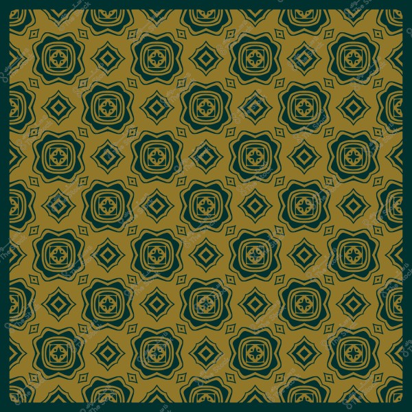 Decorative pattern consisting of repeated geometric shapes in dark brown and teal.