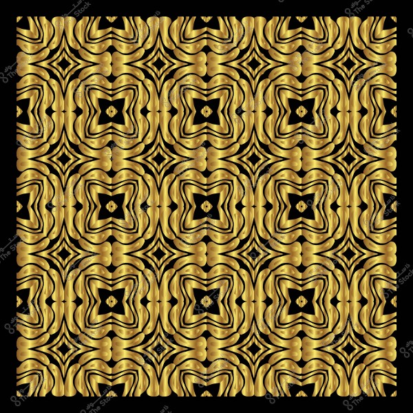 Pattern with repeated golden shapes on a black background.