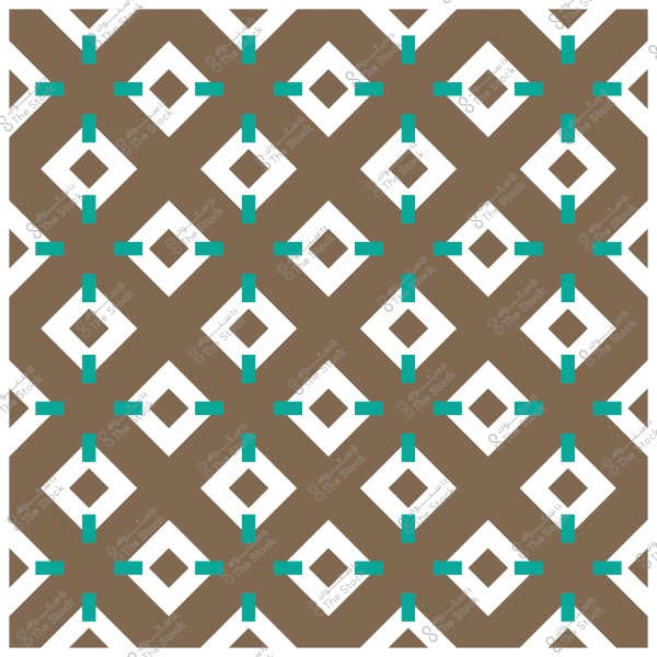 Geometric pattern with diamond shapes in brown and white with turquoise details.