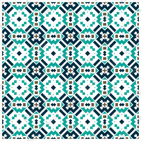 Colorful geometric pattern with repetitive interlocking shapes in blue and white.