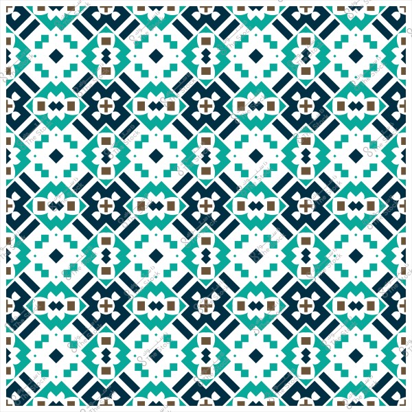 تصميم هندسي ذو نمط متماثل بألوان الأزرق الفاتح والغامق والأبيض والبني.