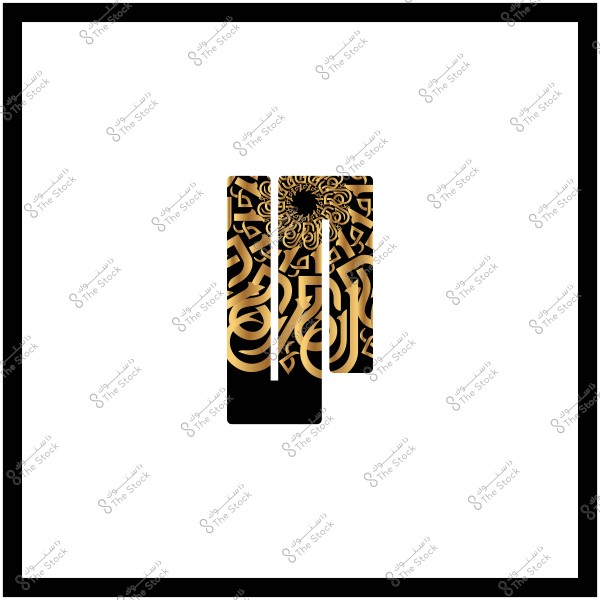 صورة تعرض تصميمًا تجريديًا بأسلوب الخط العربي, حيث تتميز بألوان ذهبية وسوداء. يتكون التصميم من أشكال هندسية وزخرفات دائرية تندمج معًا في تناسق جميل.

-