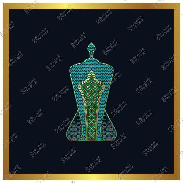 تصميم زخرفي ملون على شكل قنديل في إطلالة فنية بخلفية سوداء مع إطار ذهبي.