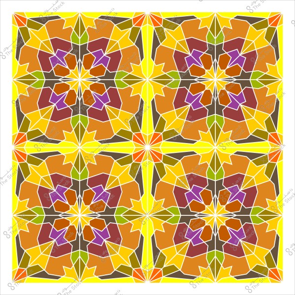 نمط فسيفساء إسلامي ملون يتميز بتصميم هندسي تكراري يتألف من مربعات بألوان دافئة تشمل البرتقالي والبني والأصفر والبنفسجي, مع خطوط بيضاء تفصل بين الأشكال المختلفة في التصميم.

-